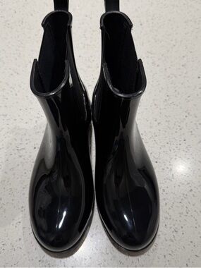 HISEA Women’s Black Gloss Waterproof Ankle Rain Boots